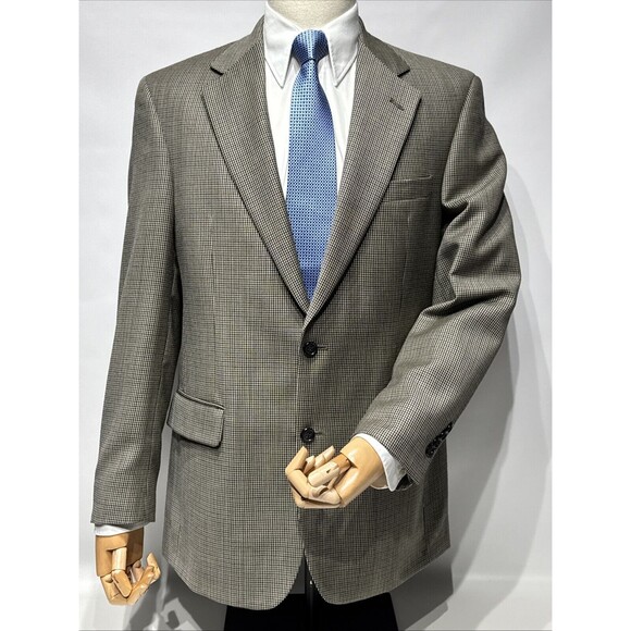 Brooks Brothers 100% Wool Blazer Gray Brown Micro Houndstooth Men's Size 39R